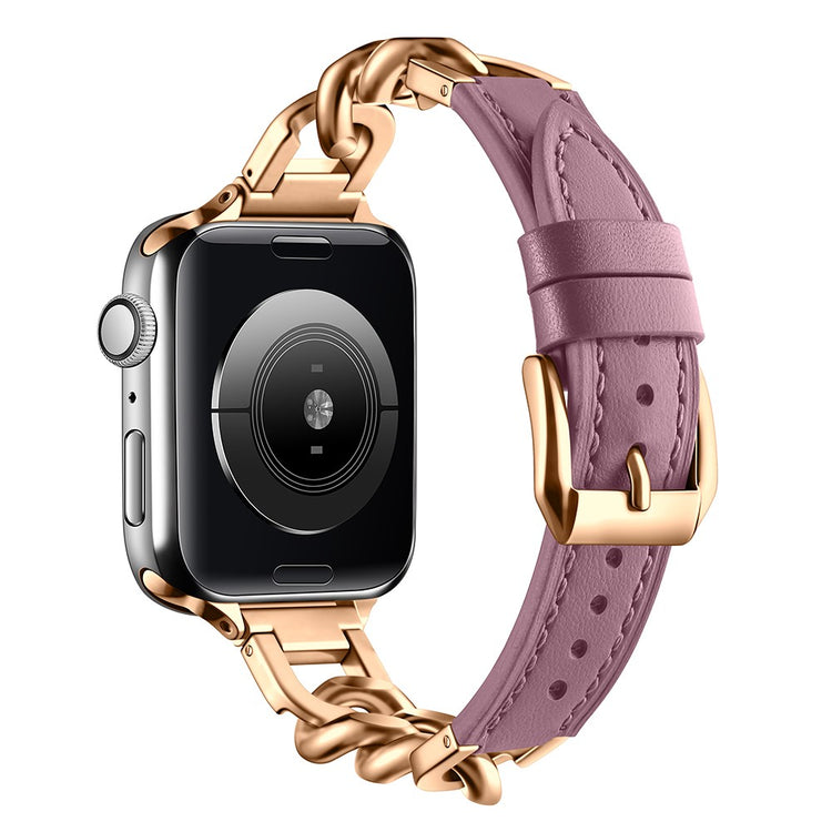 Watch Band Apple Watch Series 41mm - 40mm - 38mm Genuine Cow Leather Strap - Rouge + Rose Gold#serie_4