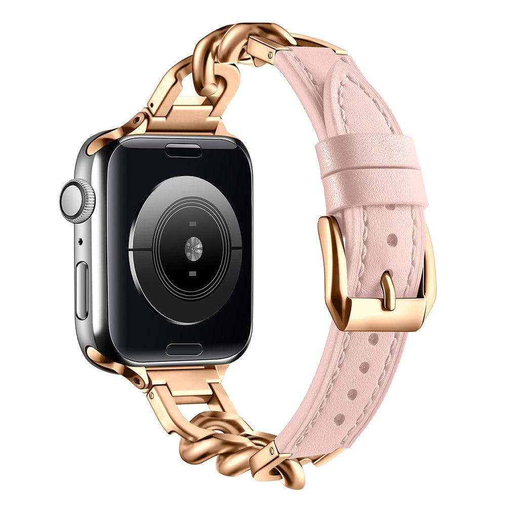 Watch Band Apple Watch Series 41mm - 40mm - 38mm Genuine Cow Leather Strap - Pink + Rose Gold#serie_5