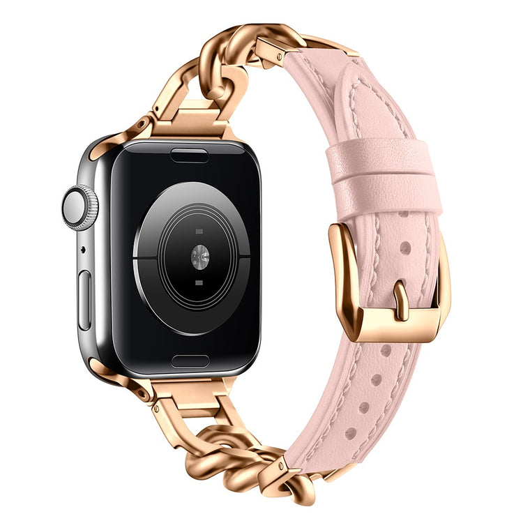 Watch Band Apple Watch Series 41mm - 40mm - 38mm Genuine Cow Leather Strap - Pink + Rose Gold#serie_5