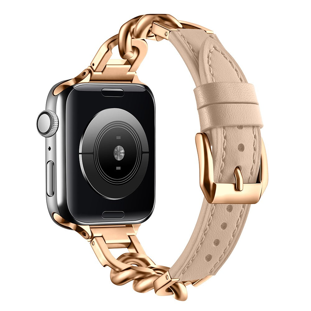 Watch Band Apple Watch Series 41mm - 40mm - 38mm Genuine Cow Leather Strap - Apricot + Rose Gold#serie_7