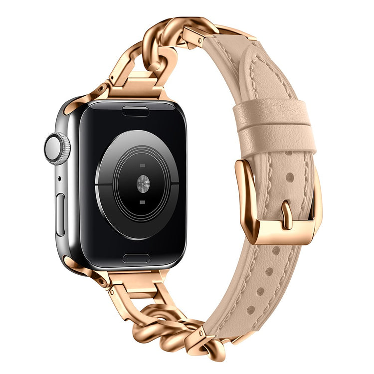 Watch Band Apple Watch Series 41mm - 40mm - 38mm Genuine Cow Leather Strap - Apricot + Rose Gold#serie_7