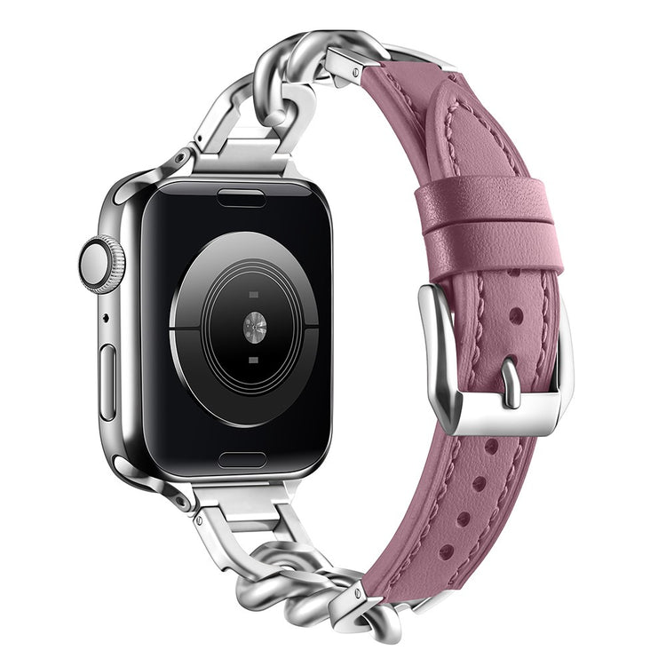 Watch Band Apple Watch Series 41mm - 40mm - 38mm Genuine Cow Leather Strap - Rouge + Silver#serie_8