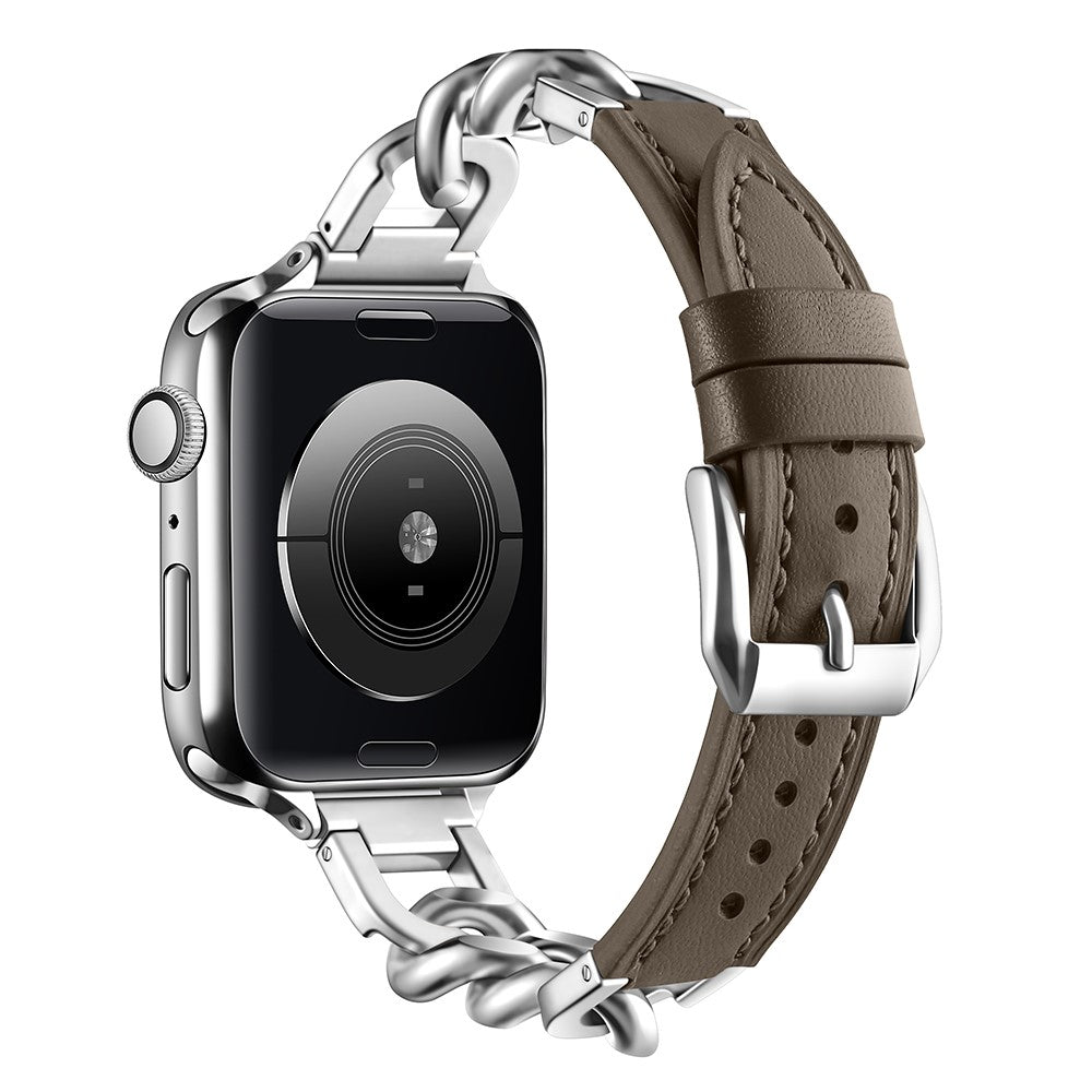 Watch Band Apple Watch Series 41mm - 40mm - 38mm Genuine Cow Leather Strap - Tan + Silver#serie_10