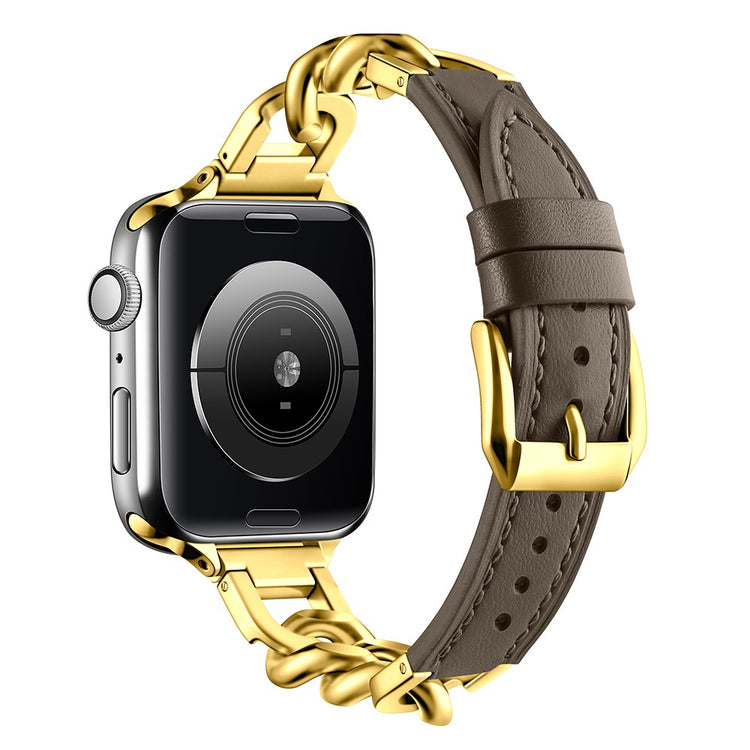 Watch Band Apple Watch Series 41mm - 40mm - 38mm Genuine Cow Leather Strap - Tan + Gold#serie_16