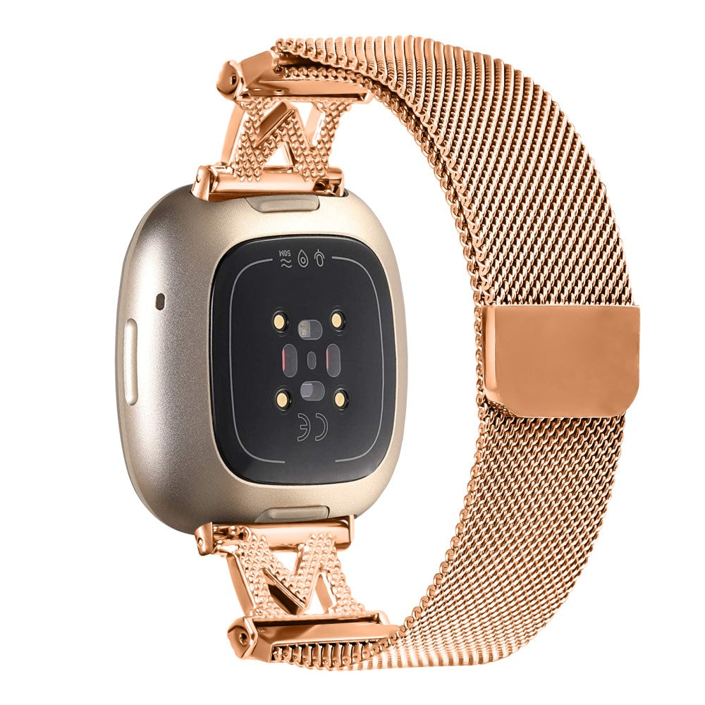 M-Type Milanese Bands Fitbit Versa 4 / Sense 2 Stainless Steel Metal Strap - Rose Gold#serie_3