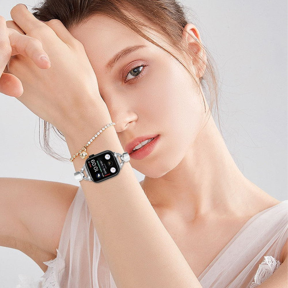 Cool Metal Og Rhinsten Universal Rem passer til Apple Smartwatch - Sølv#serie_4