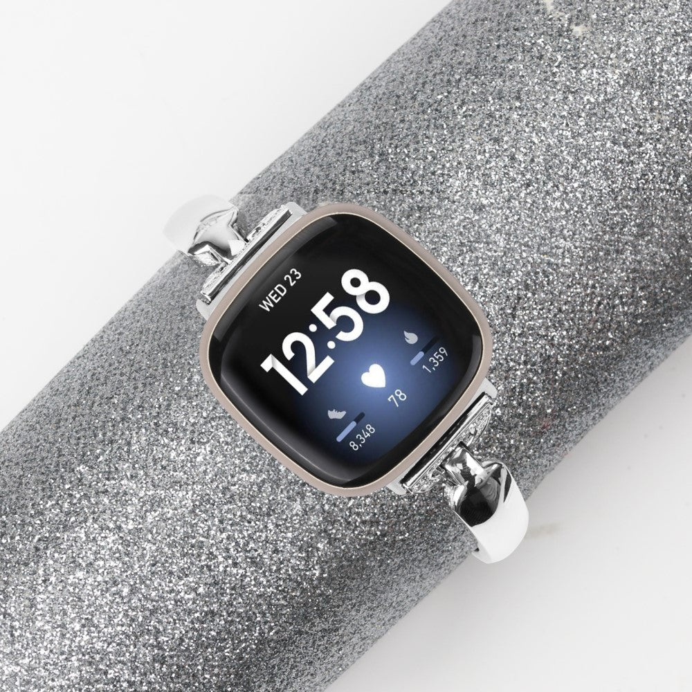 Metal Og Rhinsten Universal Rem passer til Fitbit Sense 2 / Fitbit Versa 4 - Sølv#serie_4