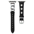Genuine Cow Leather Chain Hole Watch Strap for Apple Watch Series (42mm/44mm) - Black+Silver Buckle