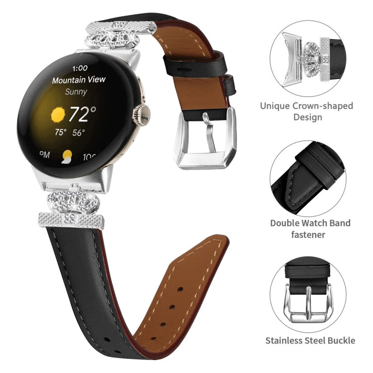 Ægte Læder Og Rhinsten Universal Rem passer til Google Pixel Watch 2 / Google Pixel Watch - Orange#serie_2