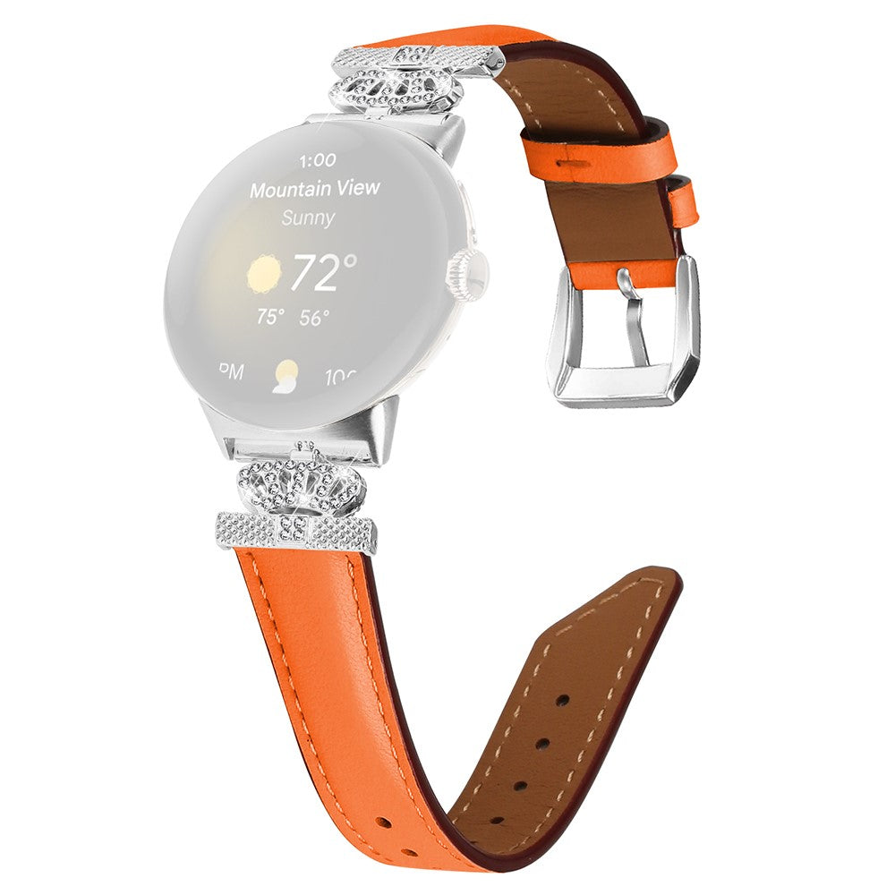 Ægte Læder Og Rhinsten Universal Rem passer til Google Pixel Watch 2 / Google Pixel Watch - Orange#serie_2