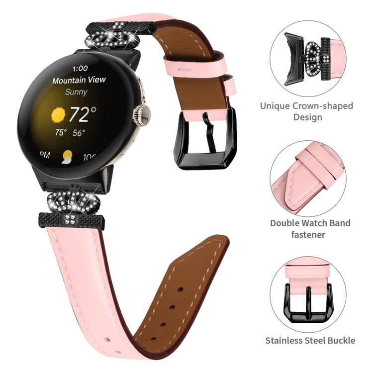 Ægte Læder Og Rhinsten Universal Rem passer til Google Pixel Watch 2 / Google Pixel Watch - Pink#serie_3