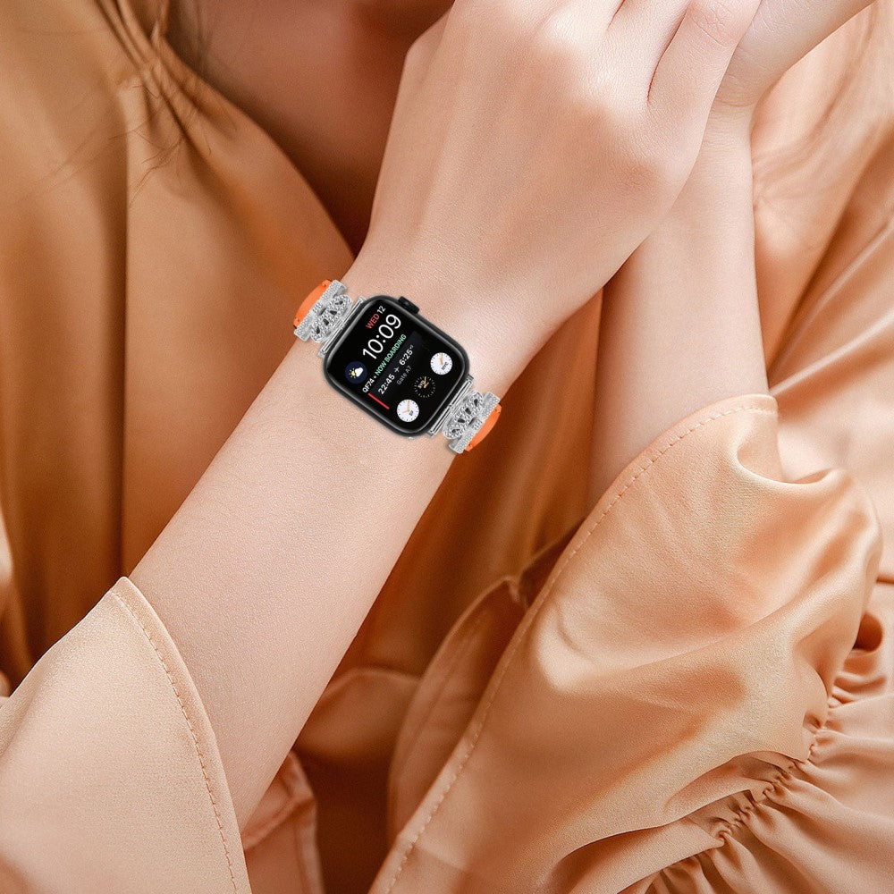 Smuk Kunstlæder Og Rhinsten Universal Rem passer til Apple Smartwatch - Orange#serie_2
