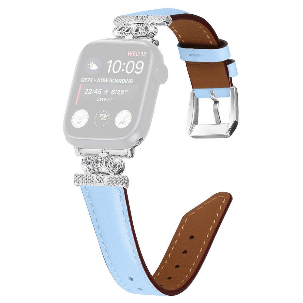 Smuk Kunstlæder Og Rhinsten Universal Rem passer til Apple Smartwatch - Blå#serie_4