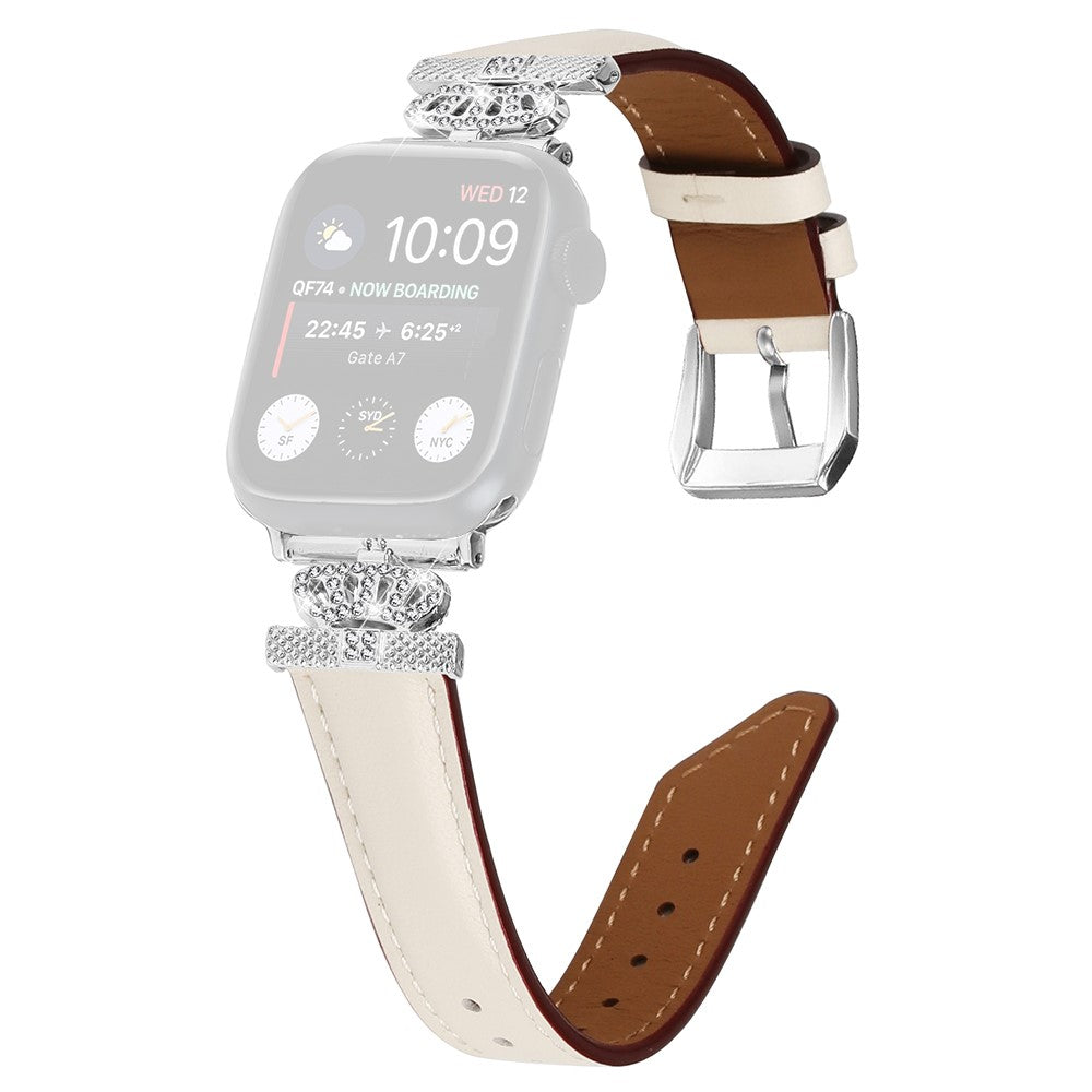 Smuk Kunstlæder Og Rhinsten Universal Rem passer til Apple Smartwatch - Hvid#serie_5