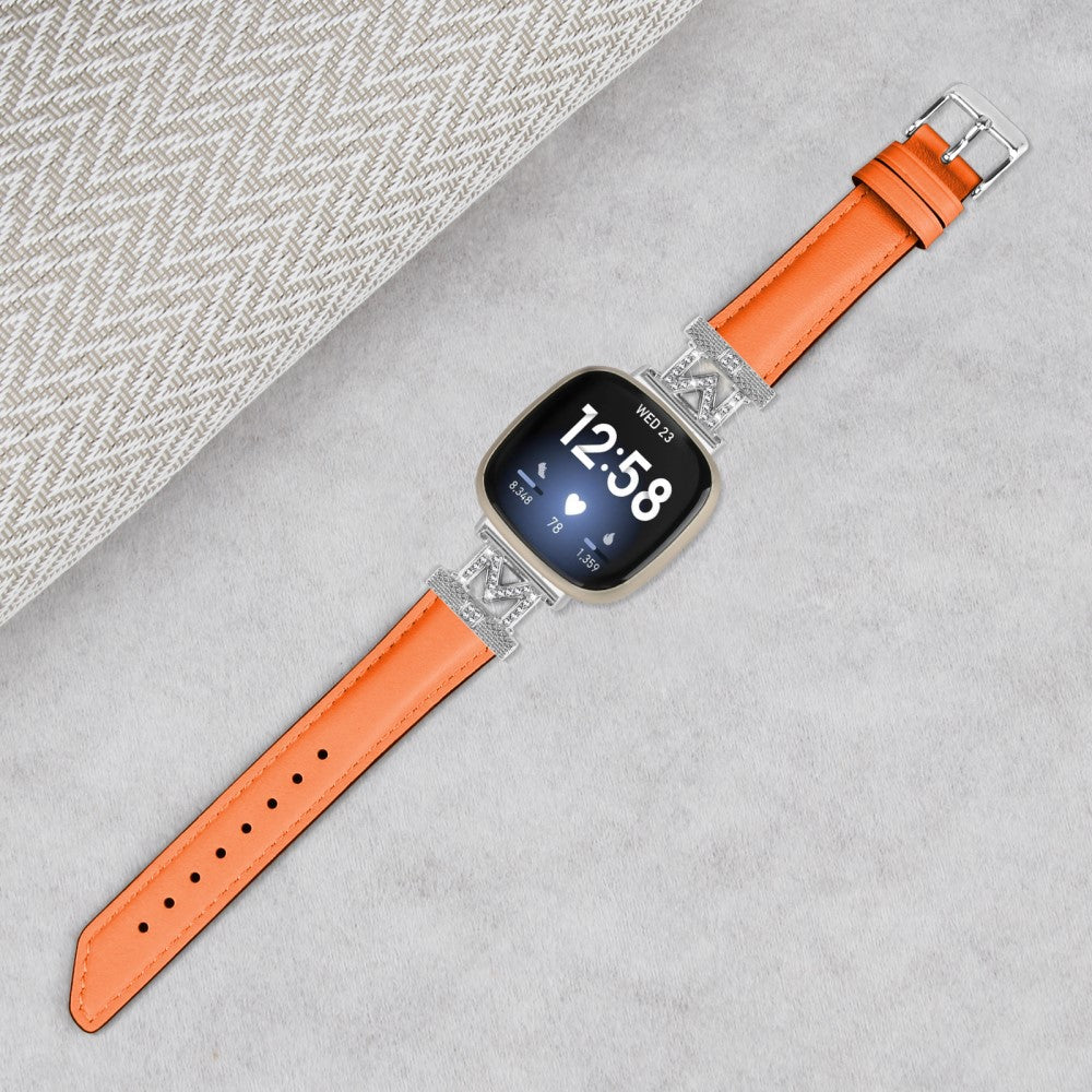 Kønt Ægte Læder Og Rhinsten Universal Rem passer til Fitbit Smartwatch - Orange#serie_2