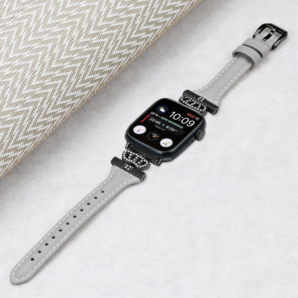 Sejt Kunstlæder Og Rhinsten Universal Rem passer til Apple Smartwatch - Blå#serie_3