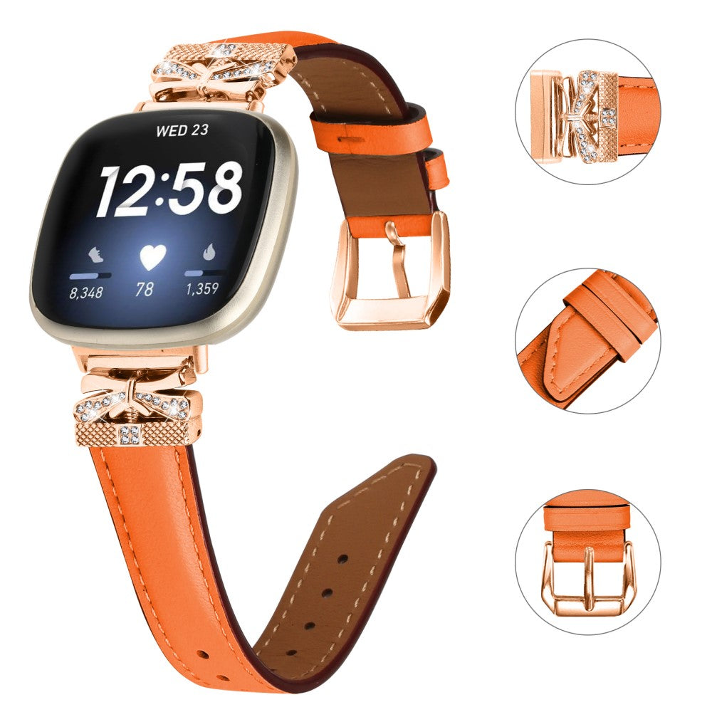 Cool Kunstlæder Og Rhinsten Universal Rem passer til Fitbit Smartwatch - Orange#serie_2