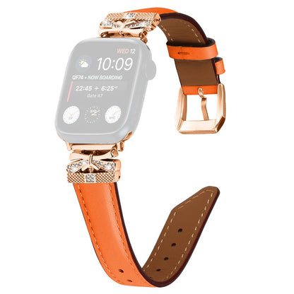 Skøn Kunstlæder Og Rhinsten Universal Rem passer til Apple Smartwatch - Orange#serie_2