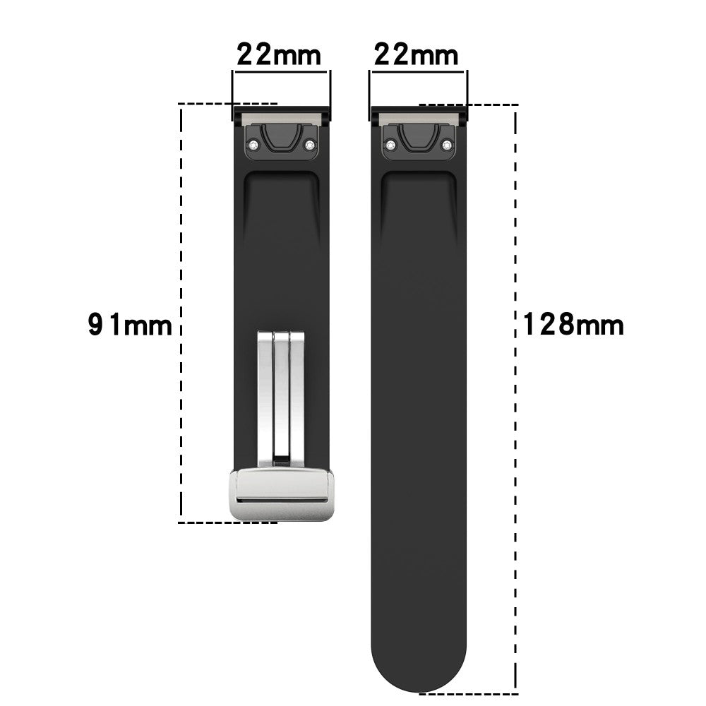 Huawei Watch GT 4 46mm / Samsung Galaxy Watch3 45mm / Garmin Venu 3 22mm Silicone Watch Strap Magnetic Silver Buckle Band - Black#serie_1