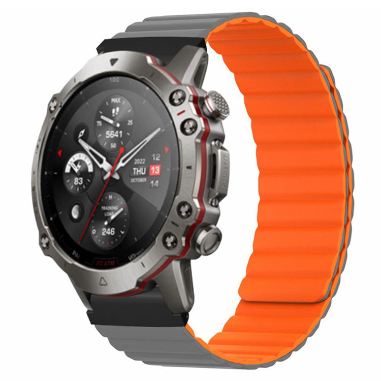 Huami Amazfit Falcon / Garmin Fenix 7 / 6 / 5 Magnetic Watch Band Flexible Replacement Strap with 22mm Bump Resistant Connector - Grey+Orange#serie_7