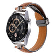 22mm Watch Strap for Samsung Galaxy Watch3 45mm / Garmin Venu 3 Stainless Steel Folding Buckle Leather Band - Brown / Silver Buckle Buckle