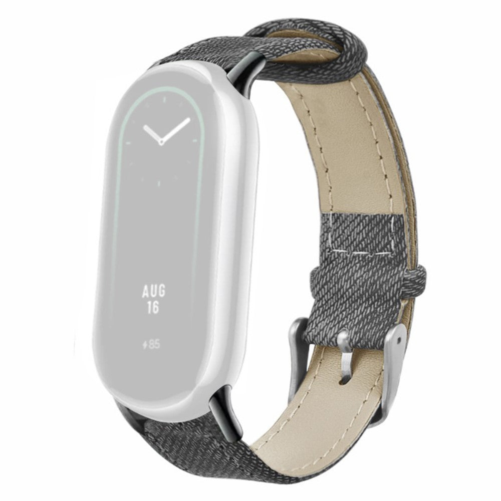 Fed Ægte Læder Rem passer til Xiaomi Smart Band 8 - Sølv#serie_2