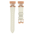 Fitbit Versa 4 / Sense 2 Smooth Genuine Cow Leather Rhinestone Watch Strap - Apricot