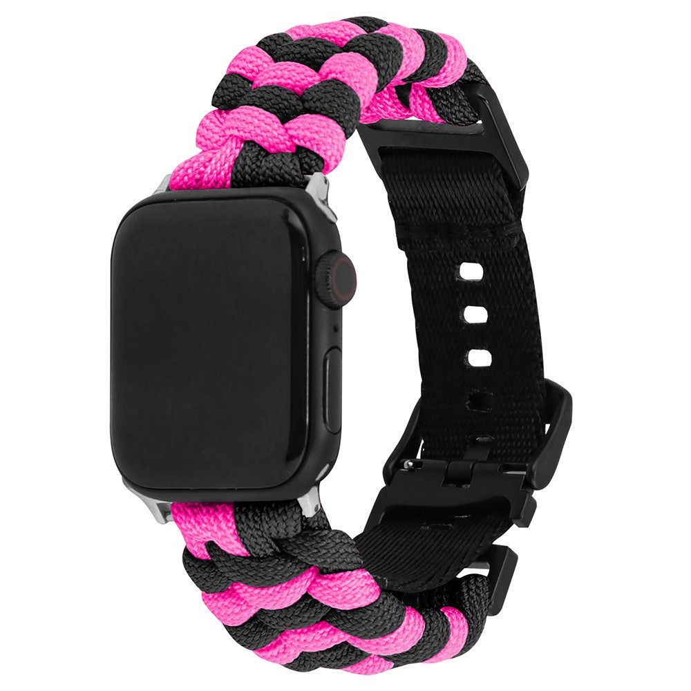 Apple Watch Series 49mm - 45mm - 44mm - 42mm Universal Watch Band Nylon Rope Strap - Black+Pink#serie_11