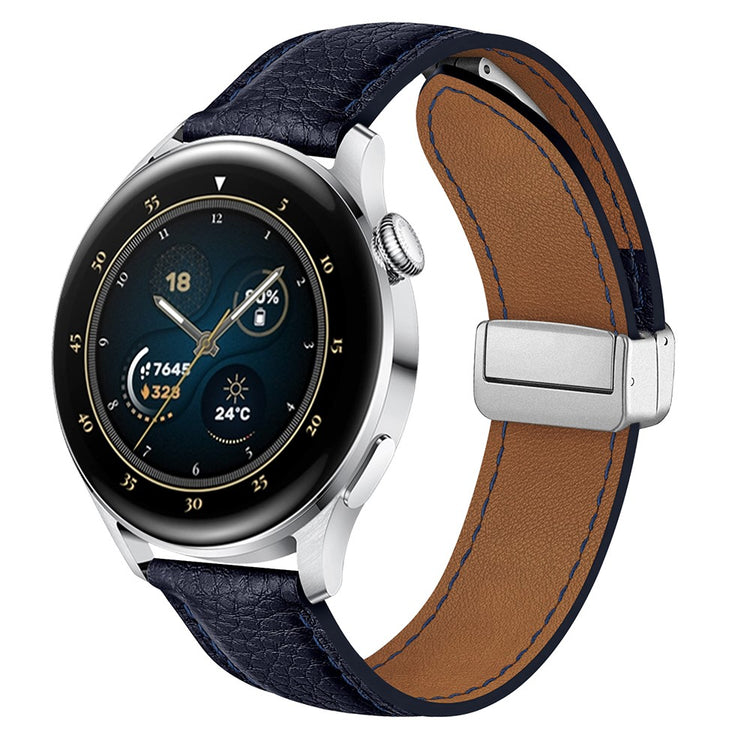 For Samsung Galaxy Watch3 45mm / Huawei Watch GT 4 46mm Leather Strap 22mm Magnetic Watch Band - Dark Blue#serie_6