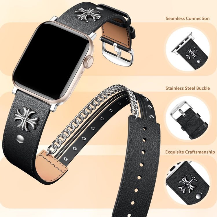 Tough Apple Smartwatch Genuine Leather Universel Strap - Black#serie_1