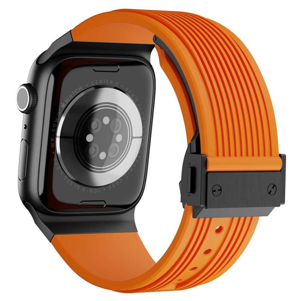 Apple Watch Ultra 2 Ultra 49mm / 9 8 7 45mm / 6 5 4 SE (2023) SE (2022) SE 44mm / 3 2 1 42mm Silicone Watch band  - Black Buckle / Orange Strap#serie_8