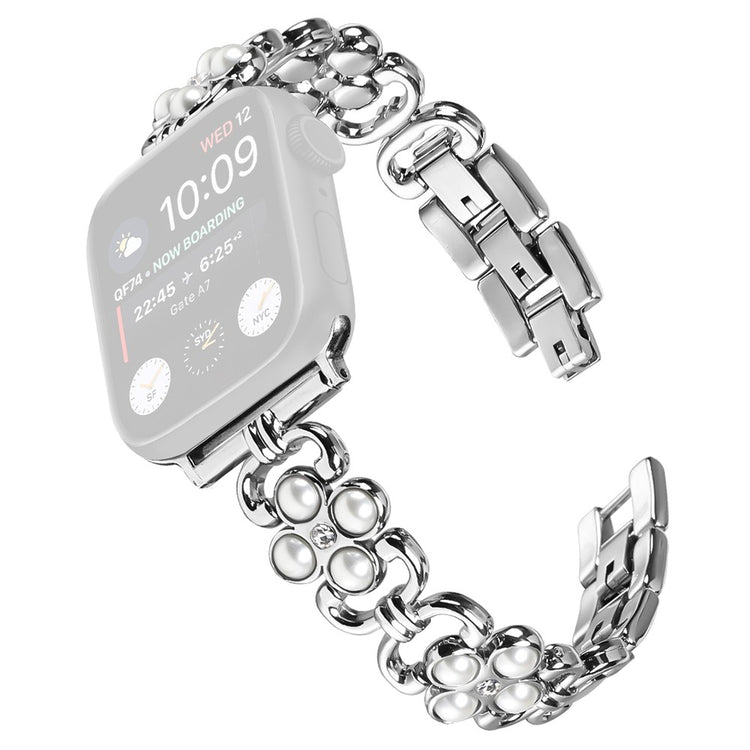 Apple Watch Series 9 8 7 41mm / 6 5 4 SE (2022) SE (2023) SE 40mm / 3 2 1 38mm Stainless Steel band Pearl Four Leaf Clover Watch Strap - Silver#serie_3