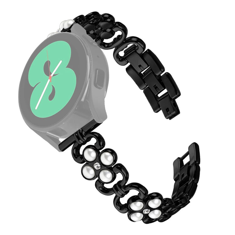 Replacement Strap Pebble 2 / Time Round Pearl Four Leaf Clover Stainless Steel Watch band  - Black#serie_1