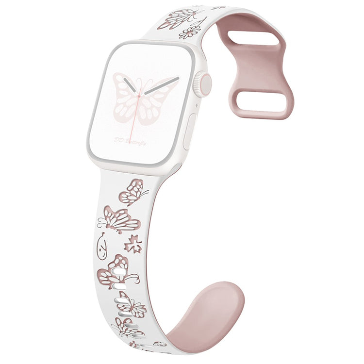 Apple Watch Series 9 8 7 41mm / 6 5 4 SE (2022) SE (2023) SE 40mm / 3 2 1 38mm Silicone Strap Dual Color Watchband  - White+Pink#serie_2