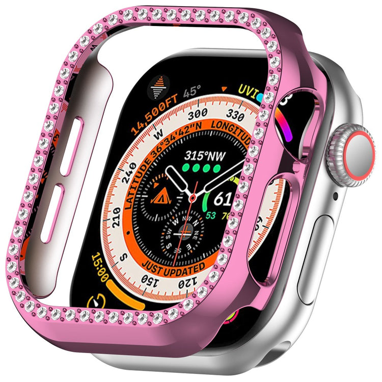 Apple Watch Series 10 42mm Single Row Rhinestone Decor Hollow-Out Cover Bump Resistant Watch Frame Case - Pink#serie_2