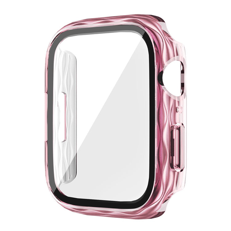 Apple Watch Series 9 / 8 / 7 41mm Watch Frame Hard Bump resistant Wavy Texture Cover with Tempered Film - Transparent Green - Pink#serie_3