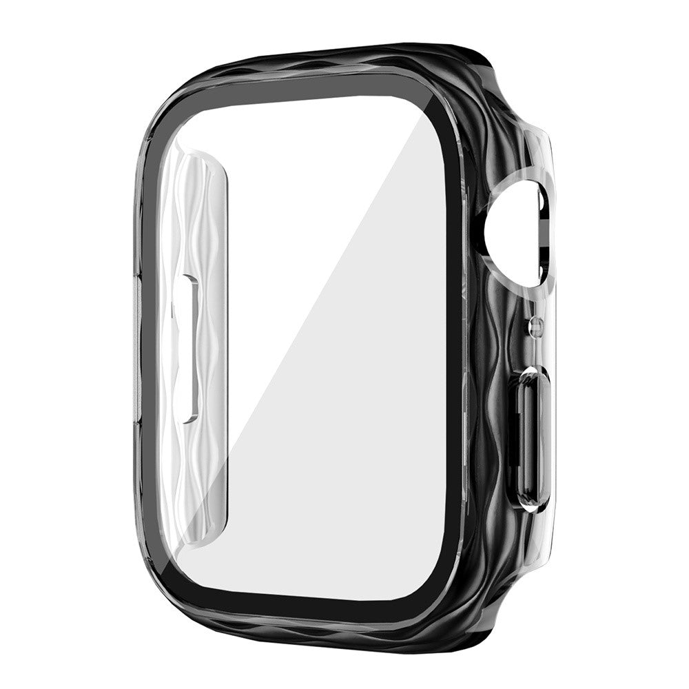 Apple Watch Series 9 / 8 / 7 41mm Watch Frame Hard Bump resistant Wavy Texture Cover with Tempered Film - Transparent Green - Black#serie_4