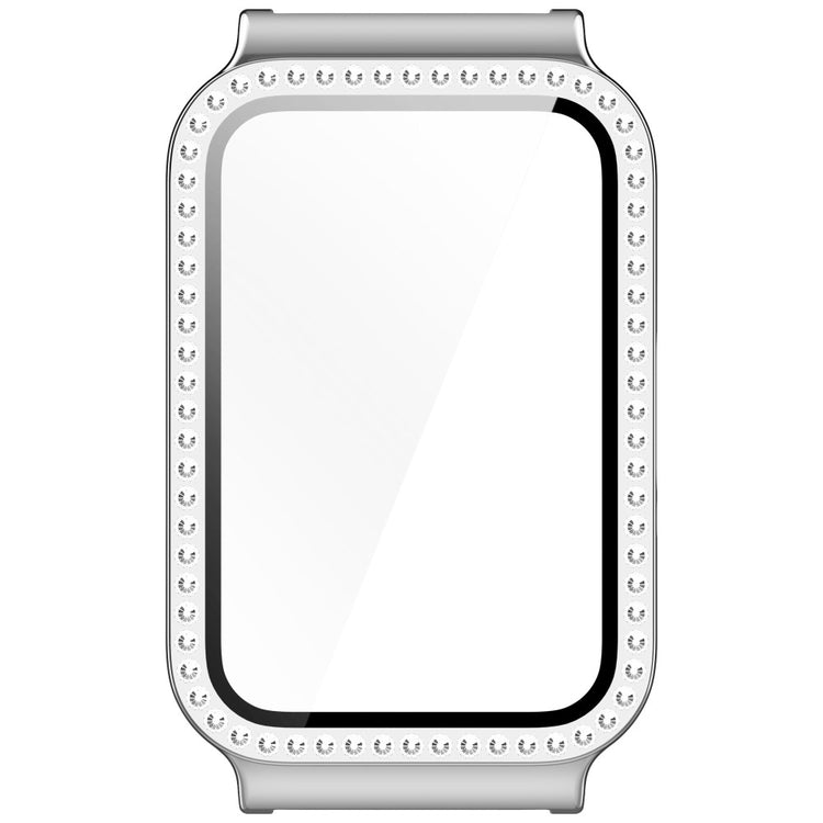 Watch Case Samsung Galaxy Fit3 Rhinestone Decor Bump resistant Cover with Tempered Glass Screen Film - Electroplated Silver#serie_3