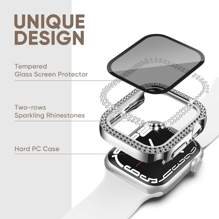 Mega Good Apple Smartwatch Universel Cover with Screen Protector in Rhinestone and Glass - Silver#serie_10