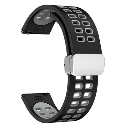 22mm Universal dual color silicone strap with silver buckle - Black / Grey#serie_2