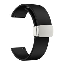 20mm Universal Silicone strap with folding silver buckle - Black#serie_1