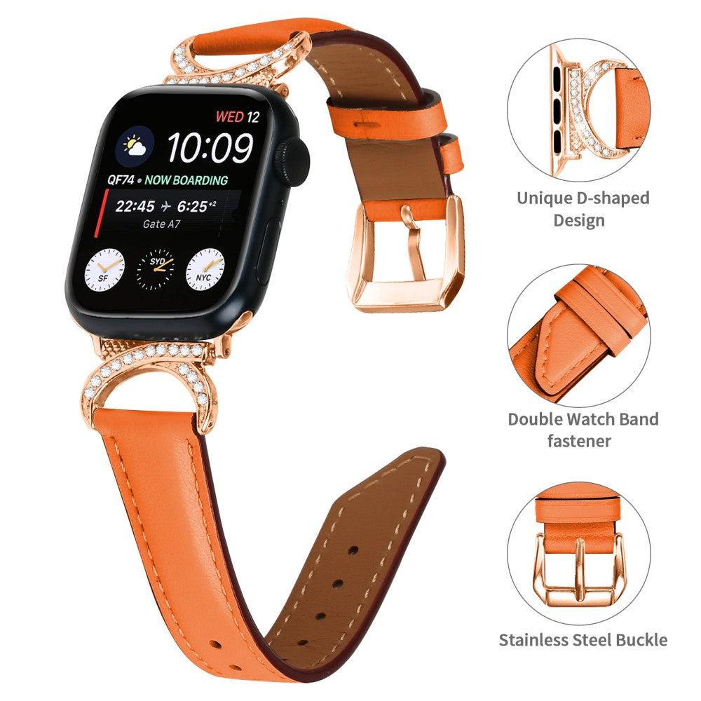 Meget Fint Ægte Læder Universal Rem passer til Apple Smartwatch - Orange#serie_1