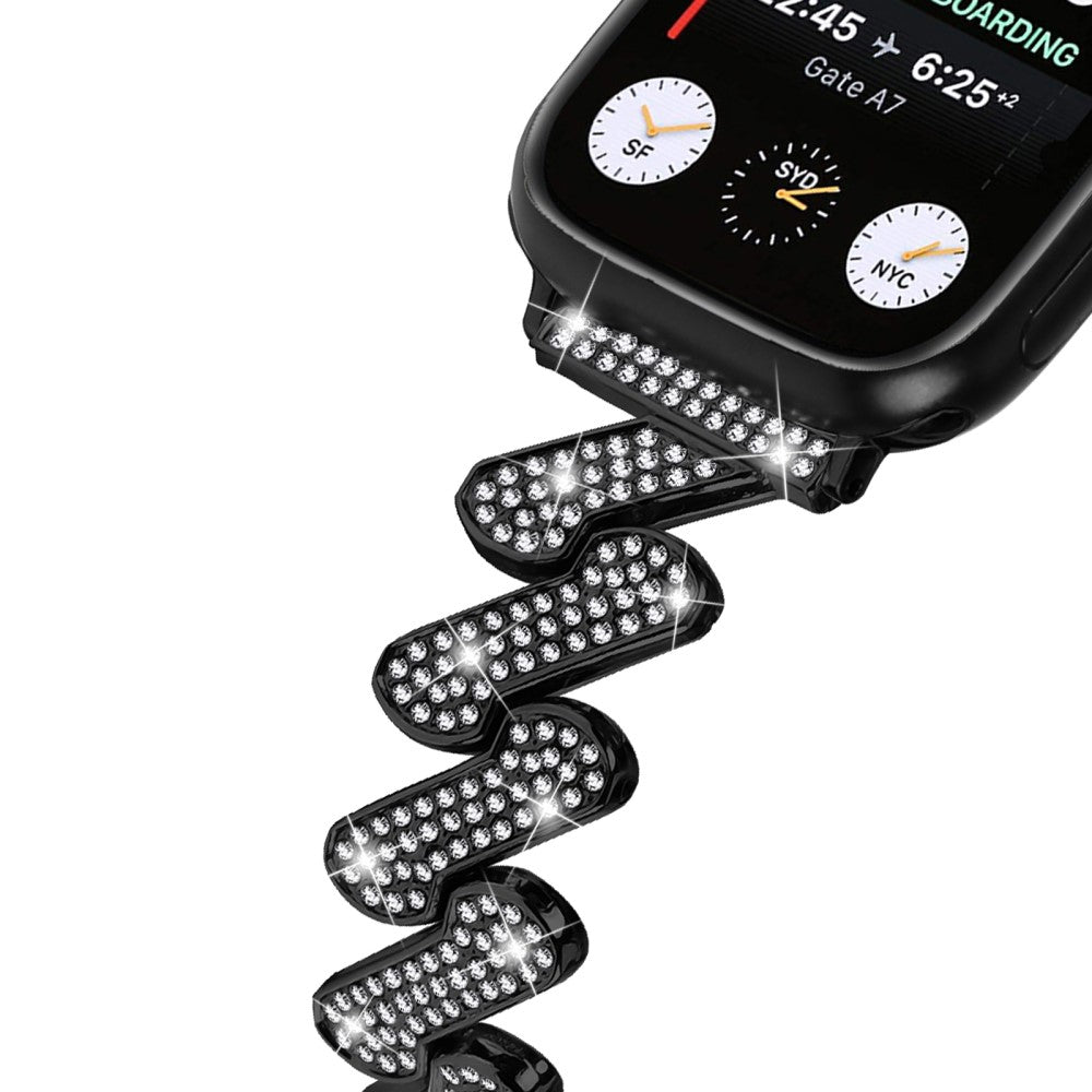 Mega Cool Metal Og Rhinsten Universal Rem passer til Apple Smartwatch - Sort#serie_1