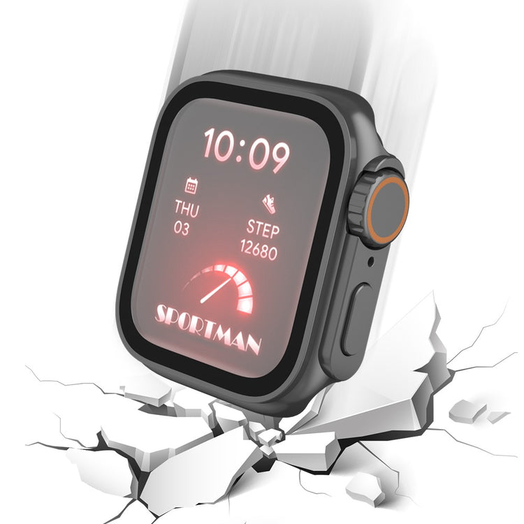 Super Flot Universal Cover med Skærmbeskytter i Plastik og Hærdet Glas passer til Apple Watch Series 8 (45mm) / Apple Watch Series 7 45mm - Sort#serie_6