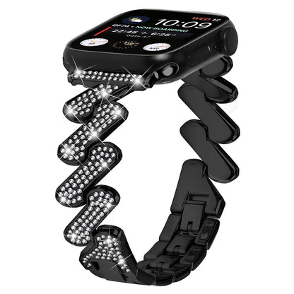 Vildt Fed Metal Og Rhinsten Universal Rem passer til Apple Smartwatch - Sort#serie_1