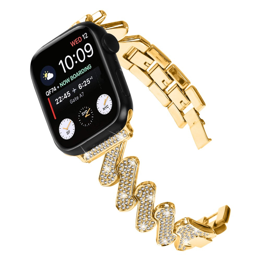 Vildt Fed Metal Og Rhinsten Universal Rem passer til Apple Smartwatch - Guld#serie_2