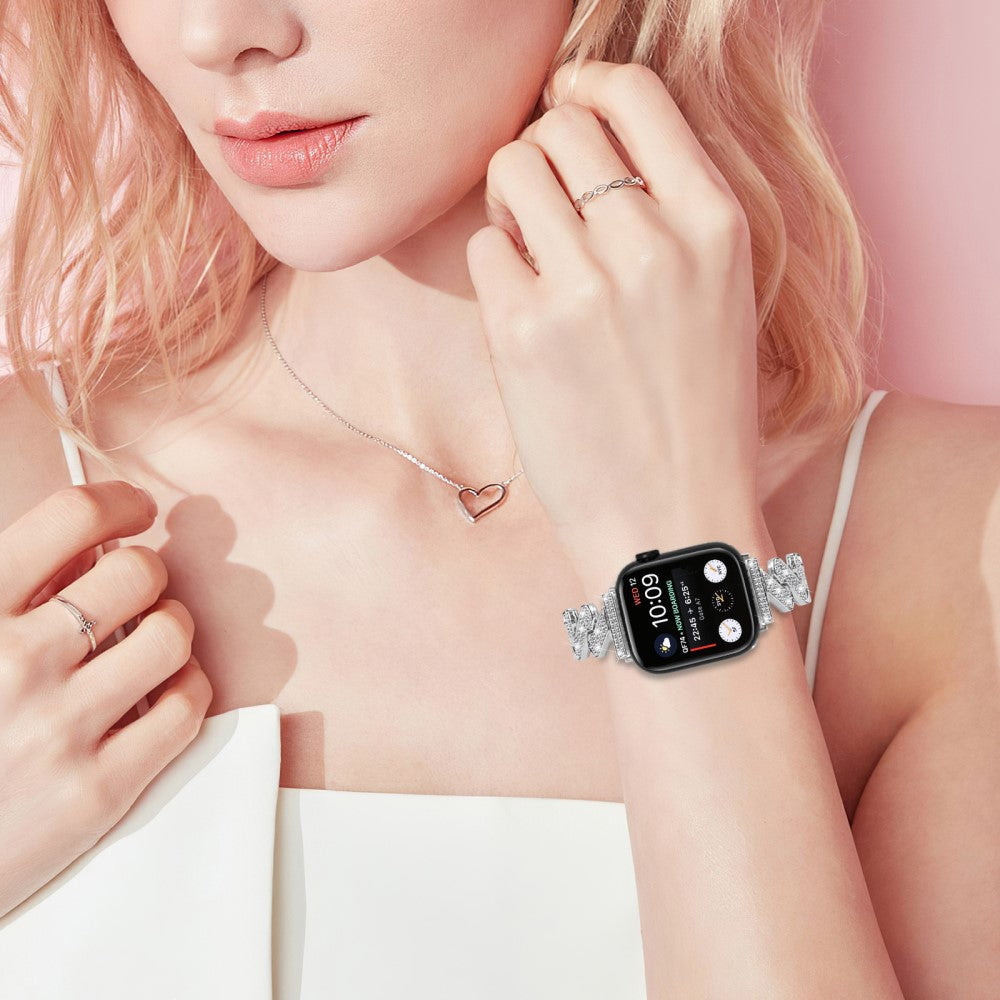 Vildt Fed Metal Og Rhinsten Universal Rem passer til Apple Smartwatch - Sølv#serie_4