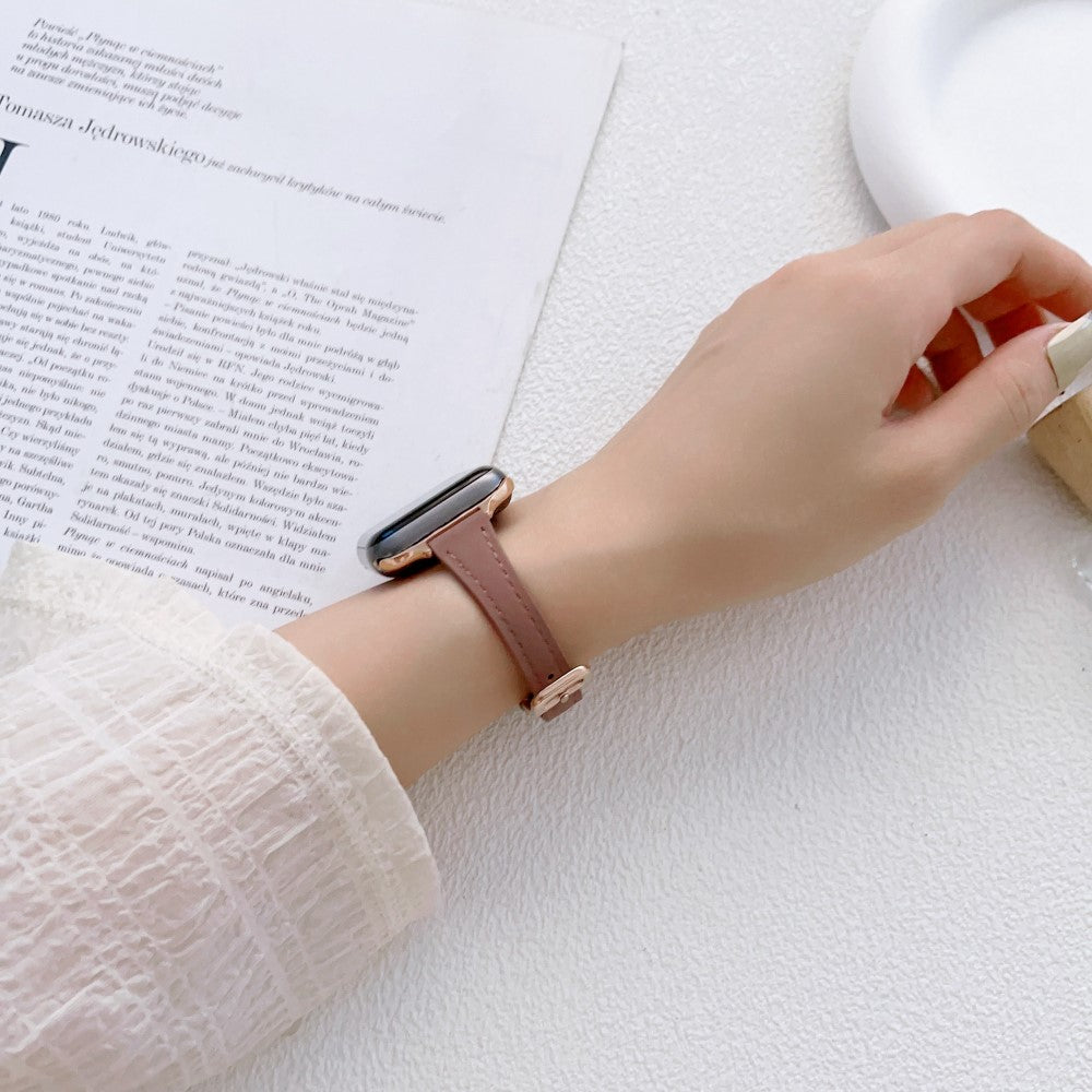 Stilren Ægte Læder Og Metal Universal Rem passer til Apple Smartwatch - Brun#serie_3