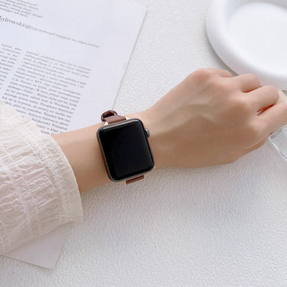 Stilren Ægte Læder Og Metal Universal Rem passer til Apple Smartwatch - Brun#serie_3