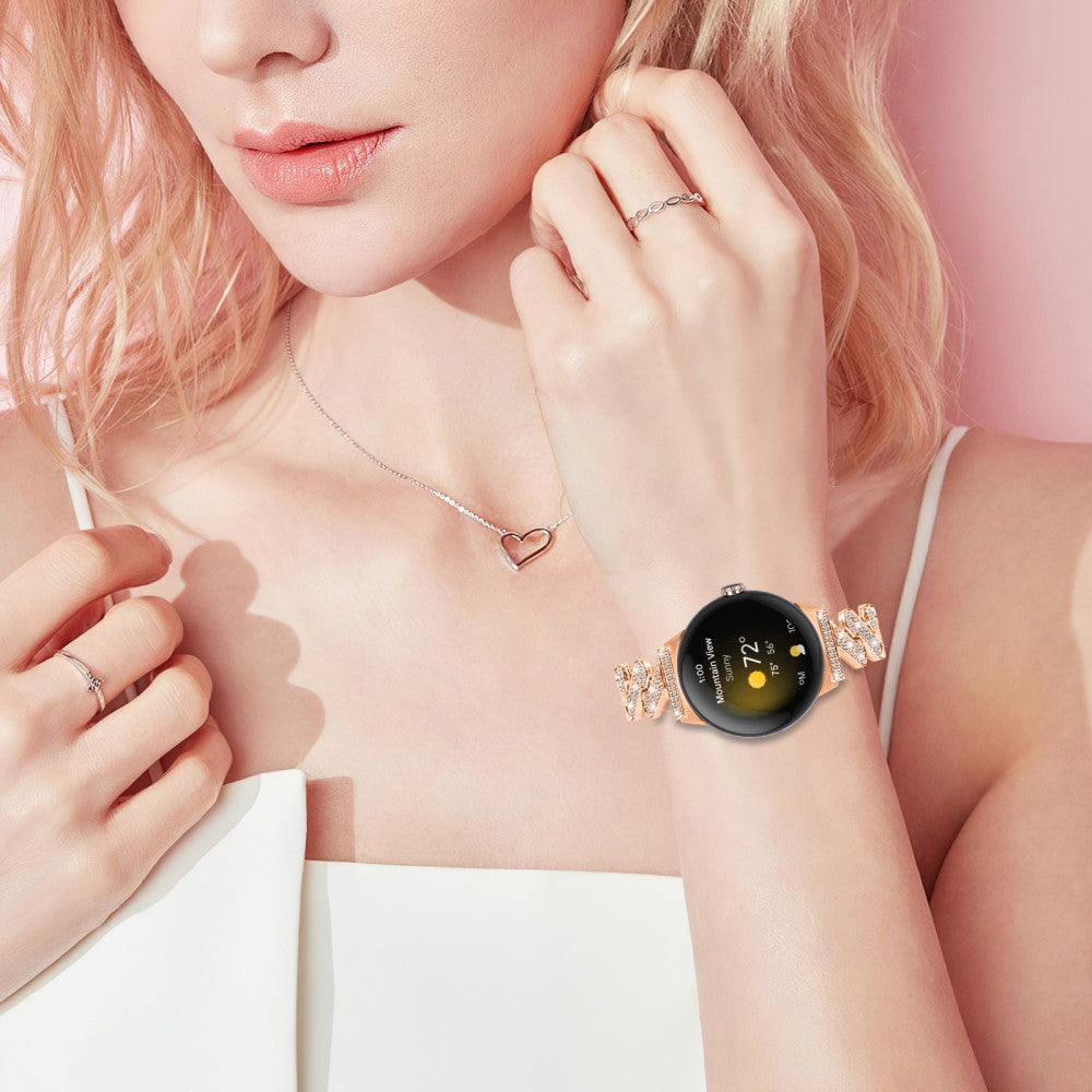Helt Vildt Fint Metal Og Rhinsten Rem passer til Google Pixel Watch - Pink#serie_3